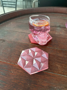 Diamond Petit Resin Coaster, Pair GLITTER PINK