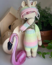 Load image into Gallery viewer, Peaches, the Unicorn Doll, CROCHET
